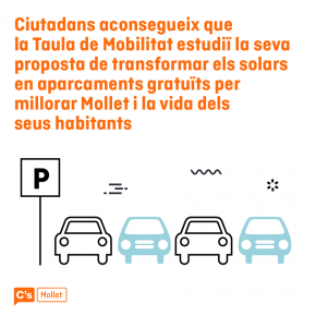 Ciutadans Mollet aconsegueix que la Taula de Mobilitat estudiï la proposta de Ciutadans de transformar solars a aparcament gratuït