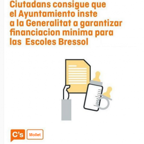 MOCIÓN INSTANDO AL GOBIERNO DE LA GENERALITAT A GARANTIZAR LA FINANCIACIÓN MÍNIMA DE LAS GUARDERÍAS DE MOLLET DEL VALLES.